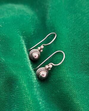 Vintage 925 Sterling Silver Bali Round Drop Earrings Granulation Rope Border